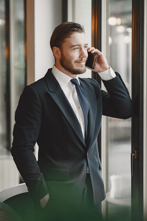 A team member on a call with a client